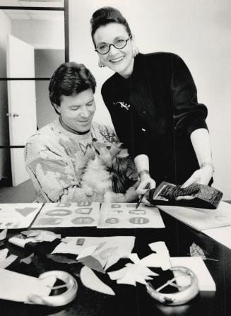 Business partners: Accessories designer Karen Palmer and husband and business associate, Martin Baechler, and Shelty, LT , short for Lady Tennyson look over an array of buckle designs