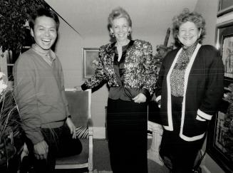 Above, from left, Peter Lam, with children's wear designer Elvira Valli, and Ann Ciona in a wool crepe evening skirt, and iridescent crinkle evening jacket of her design