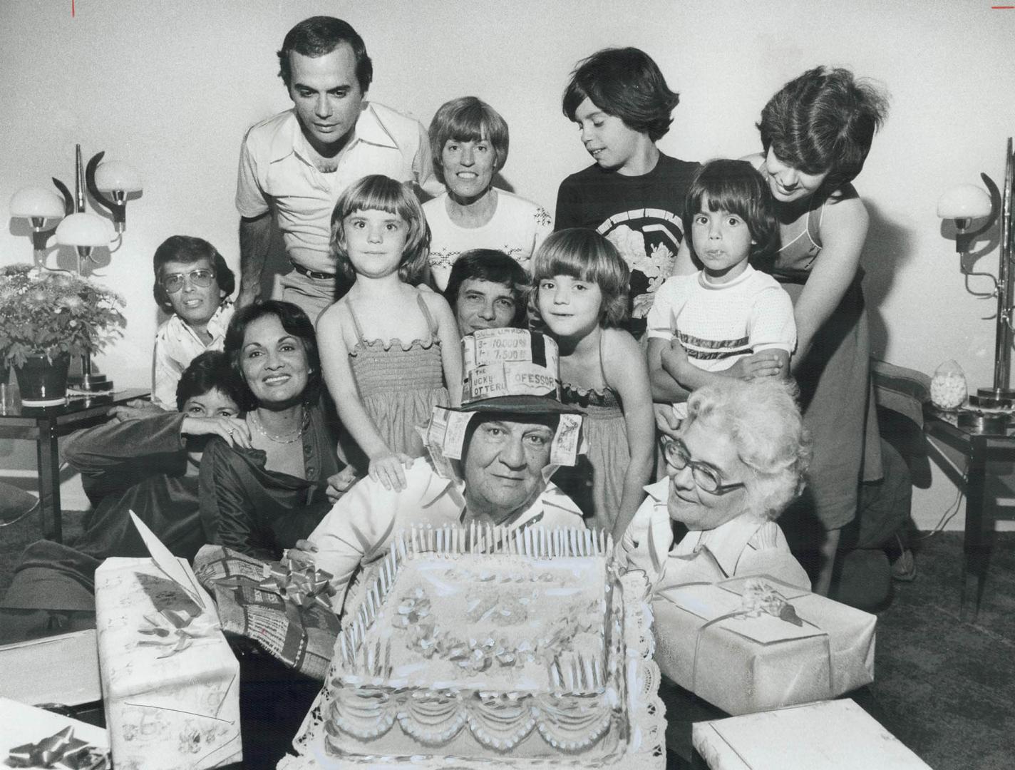 Birthday boy: Clement Ferreira's wife Carmen, and his children and grandchildren help him celebrate