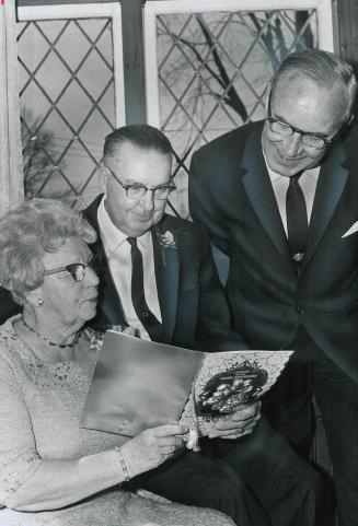 50th anniversary celebration, Mr. and Mrs. Amos Waites, Mayor Edward Horton (right)