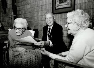 Ethel Wright, left, formally became a Canadian citizen yesterday on her 95th birthday