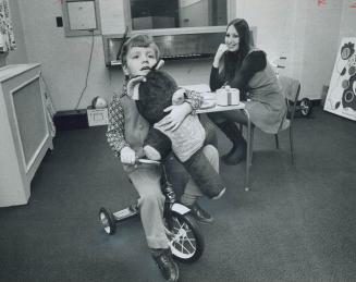 A 6-Year-old boy, mute and retarded, gets coaching from speech therapist Helen Egar at the Mental Retardation Centre on Surrey Pl. When the treatment (...)