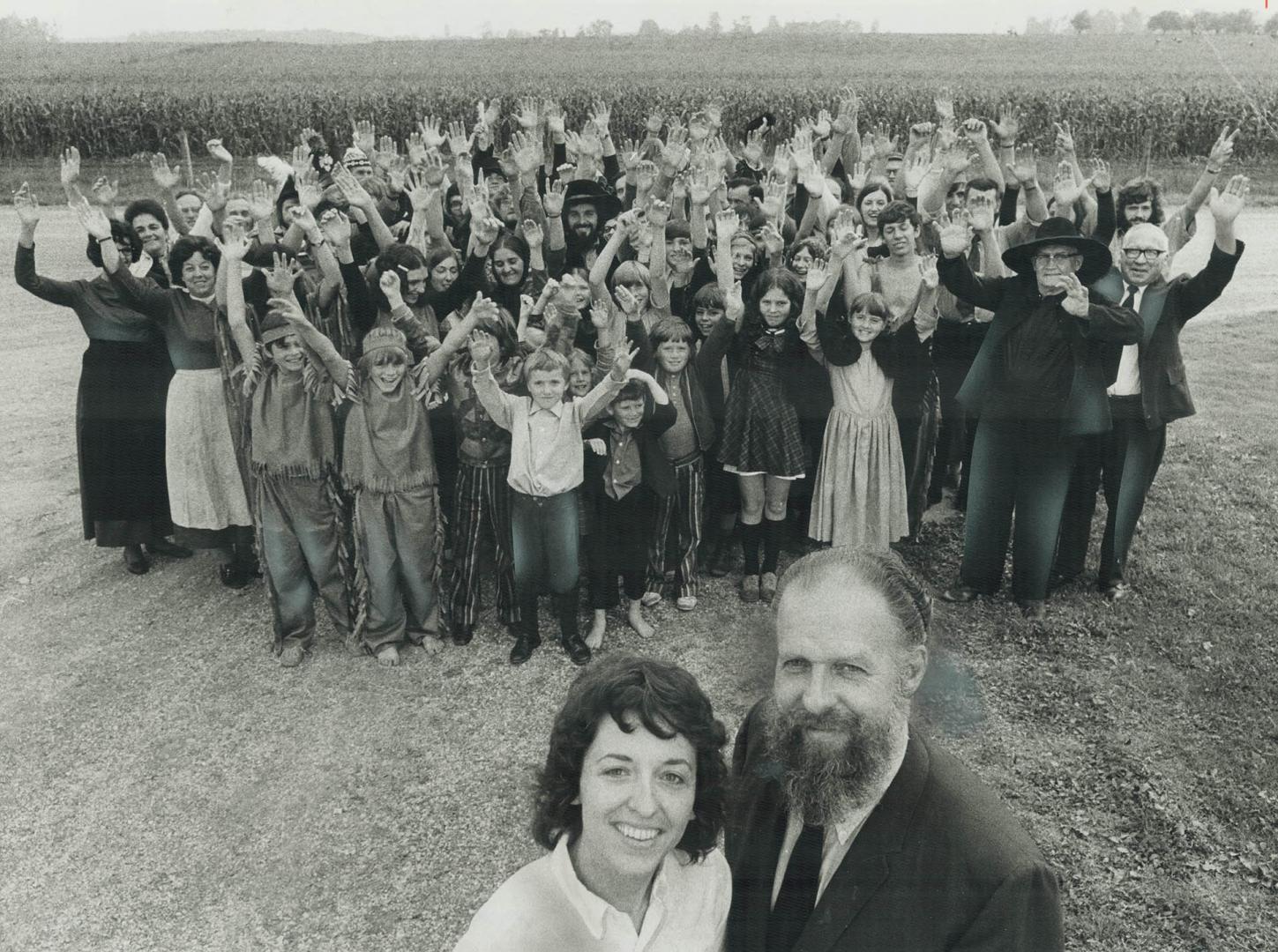 This land is ours, a pageant depicting the long pilgrimage of the Mennonites from Europe to western Ontario, contains a cast of present-day Mennonites(...)