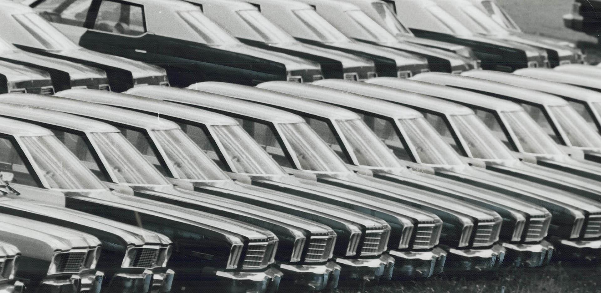 These Police Recruits Have 8 Cylinders, It looks like a mobile regiment lined up for inspection, and in a way it is