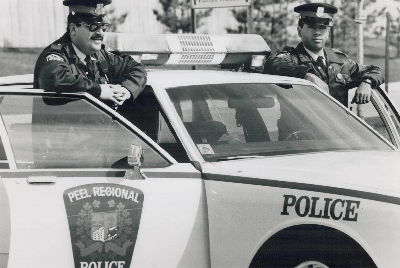 On call: Peel police constables Claude Gelbard, left, and Keith Gill on the beat