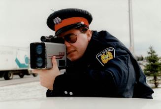 Peel Police Constable Shawn O'Connor with Laser gun radar
