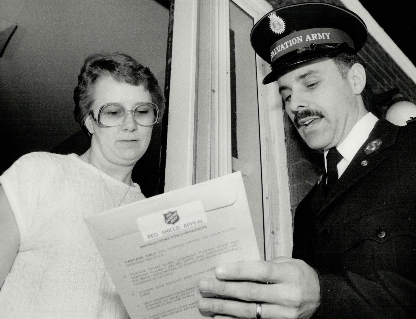 Salvation Army canvassers blitz homes, Captain John Goulding calls on Fronie Samson at her on Millwood Rd