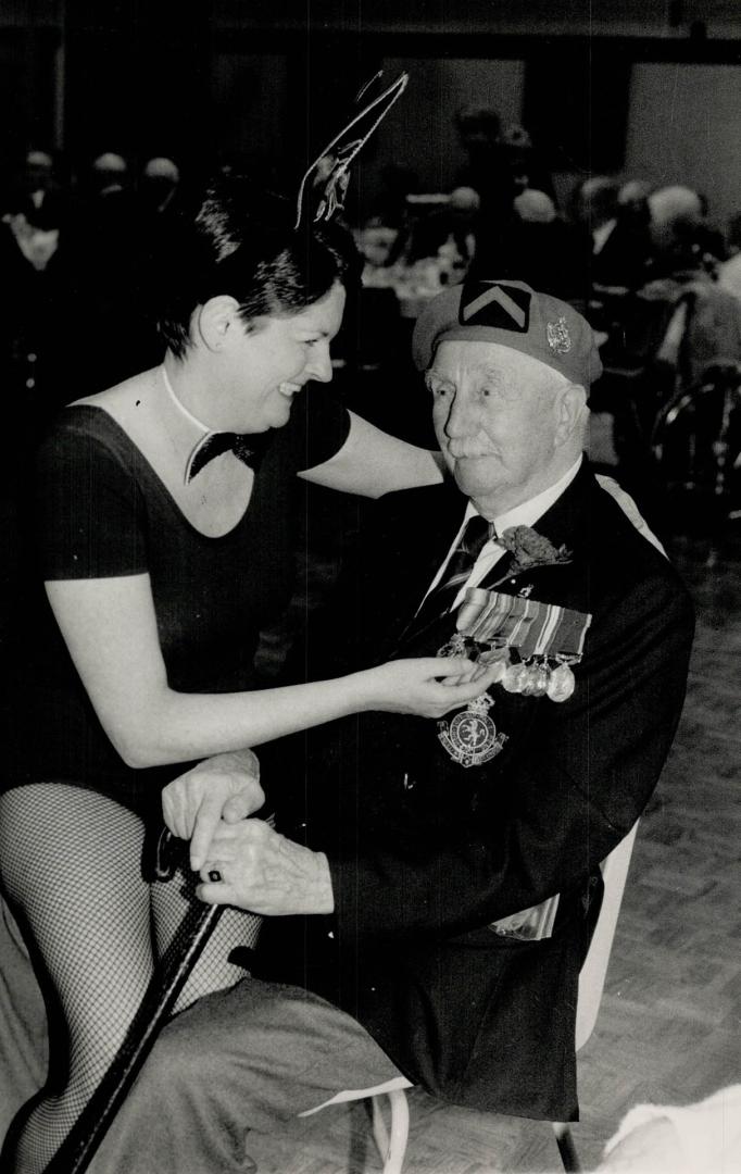 Hero's welcome: Susan Oakley, a volunteer waitress at a luncheon at the  Legion's 258 Branch greets John Finnimore, 98, who was a sergeant-major  wounded at Ypres – All Items – Digital Archive :