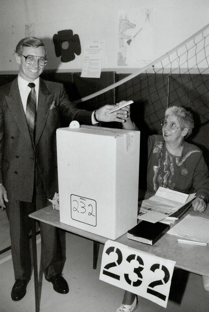 One more time: Wayne Arthurs, Pickering's incumbent mayor, bids for another term as he casts his ballot yesterday