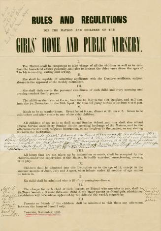 Rules and Regulations for the Matron and Children of the Girls Home and Public Nursery