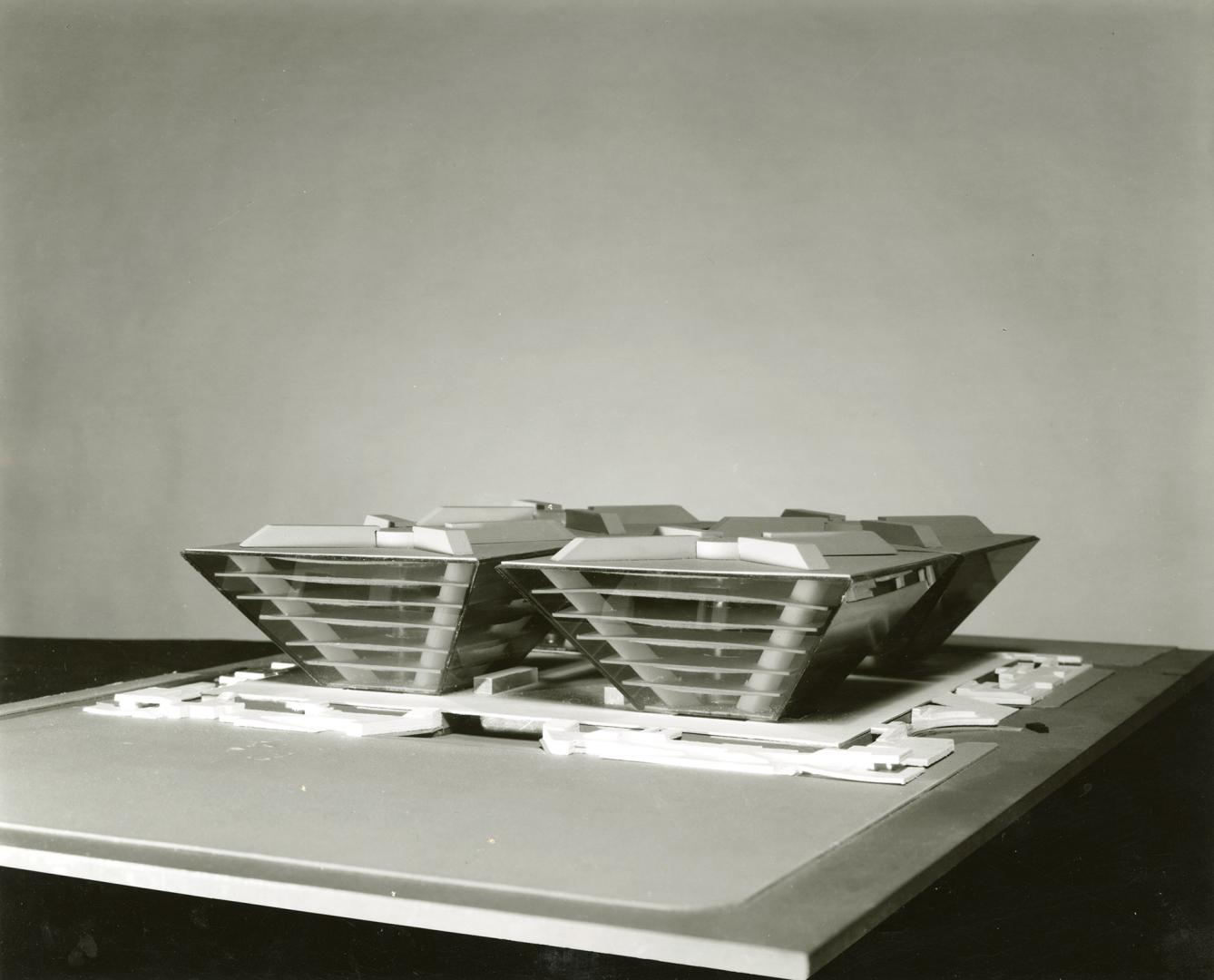 Lam, Pacheco and Wong entry, City Hall and Square Competition, Toronto, 1958, architectural model