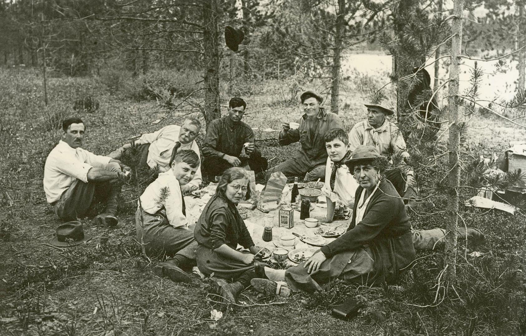 Arthur Conan Doyle and family on picnic in Jasper Park, Alberta, Canada, 1923