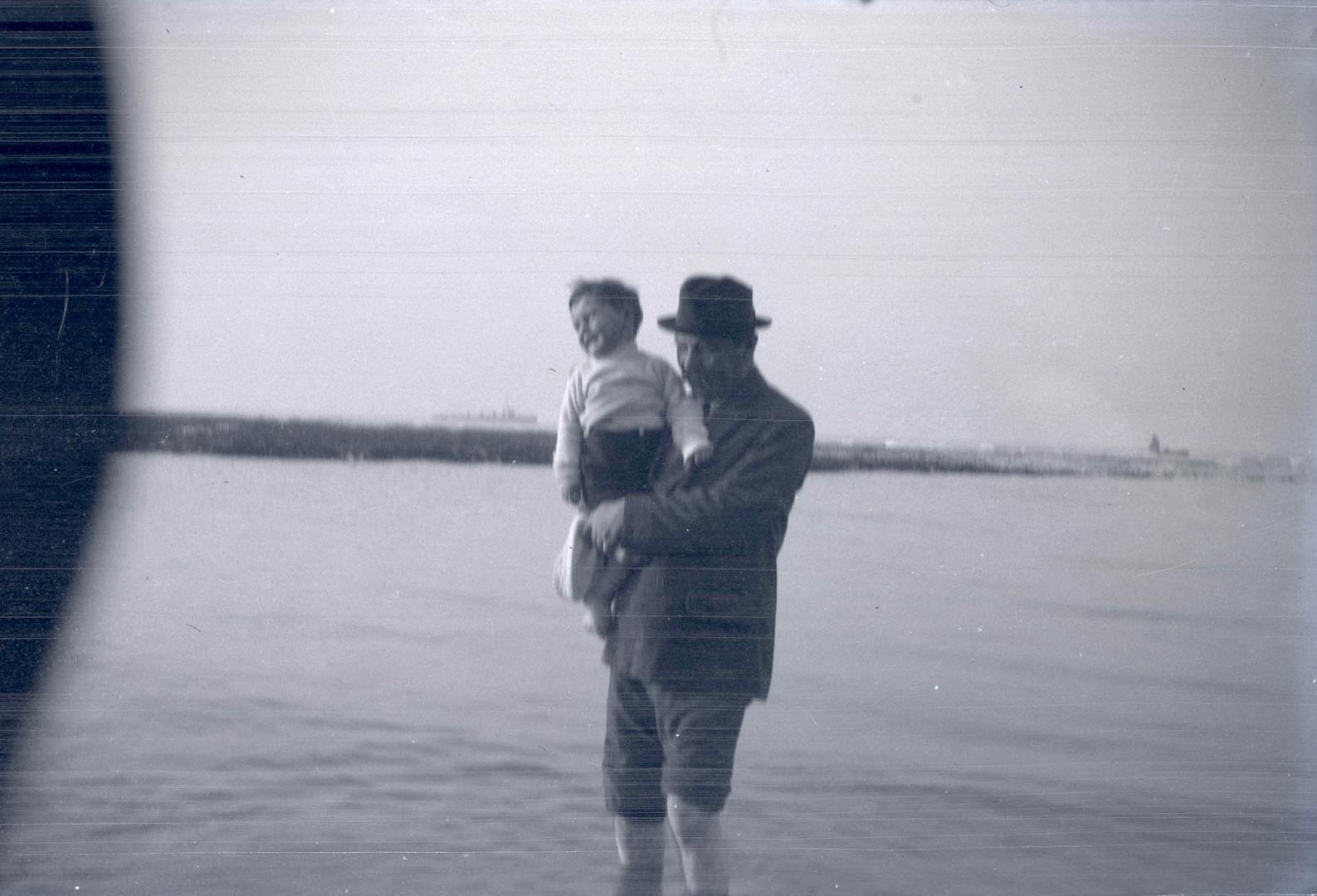 Arthur Conan Doyle at the seaside with his son Denis [E]