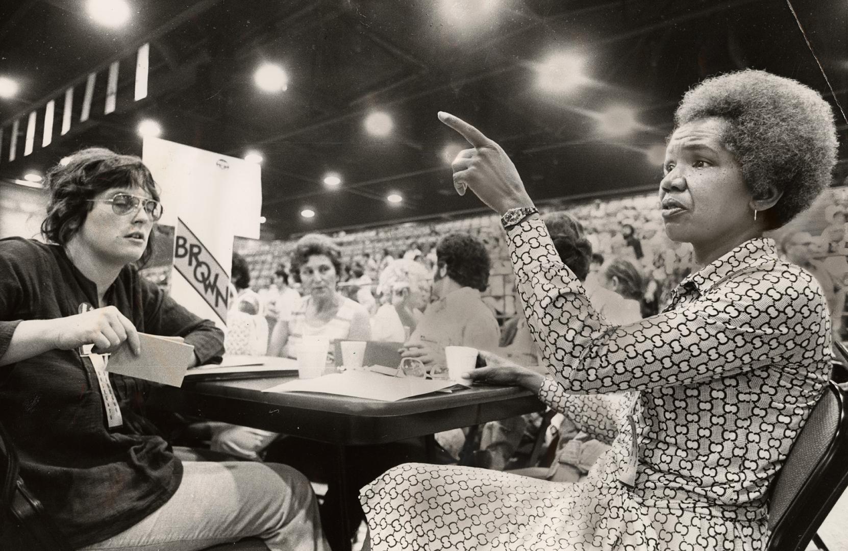 British Columbia Legislator Rosemary Brown: Ovation when she called for ''end to profit system''