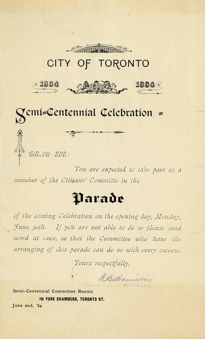 City of Toronto Semi-centennial celebration