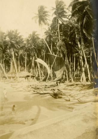 Catamarans on beach, Sri Lanka, 1920