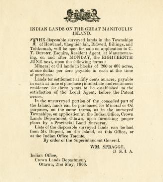 Indian Lands on the Great Manitoulin Island
