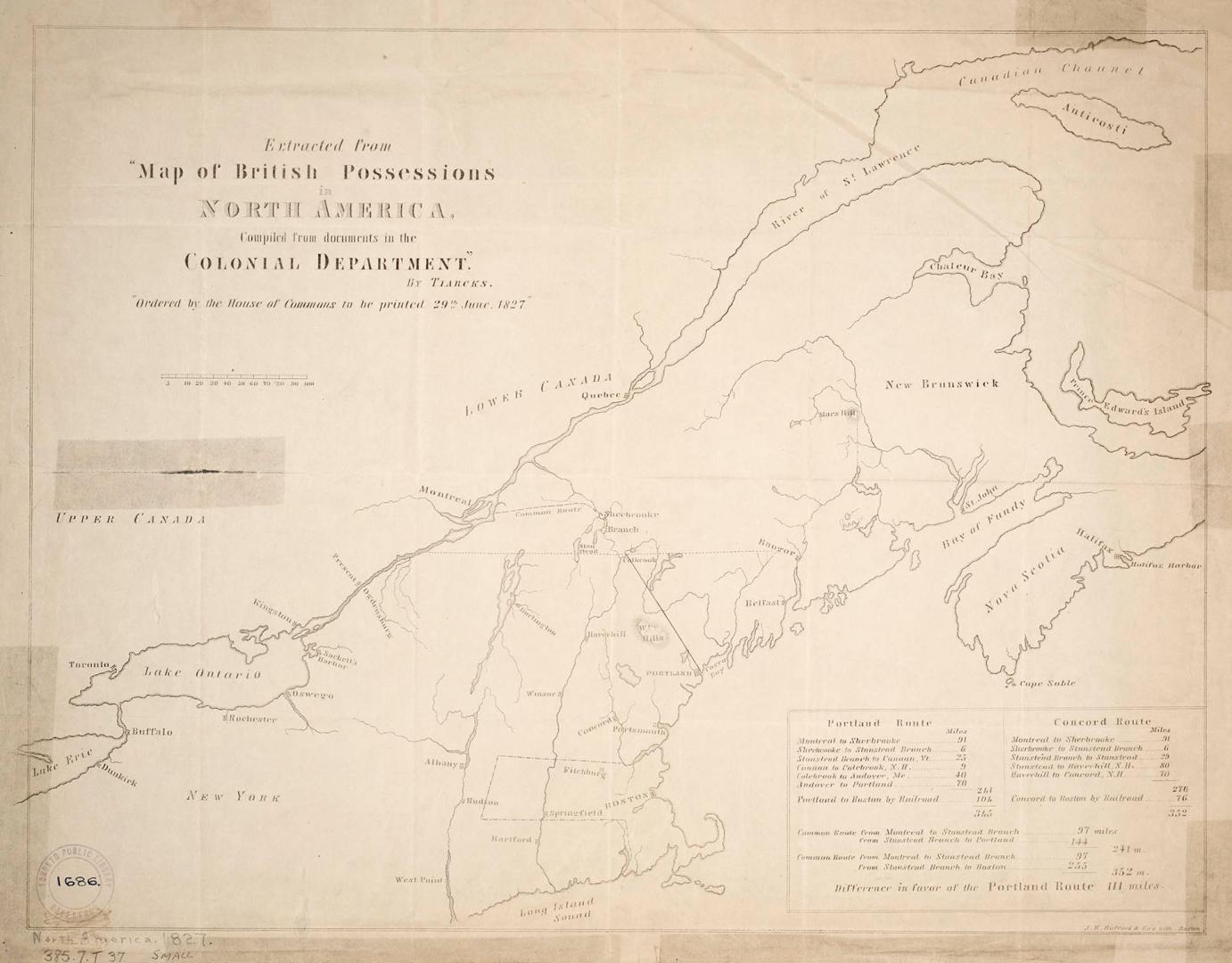 Extracted from ''Map of British possessions in North America, compiled from documents in the Colonial Department