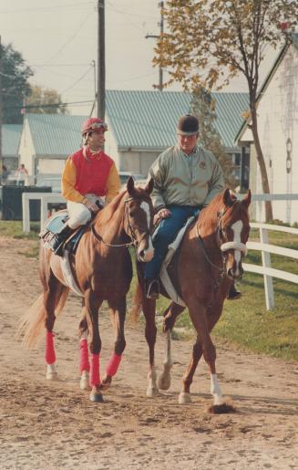 Hangin On A Star waltzes onto the track with jockey Dave Penna and accompanied by trainer Jim Day and does the final prep for her greatest moment in today's Rothmans International at Woodbine
