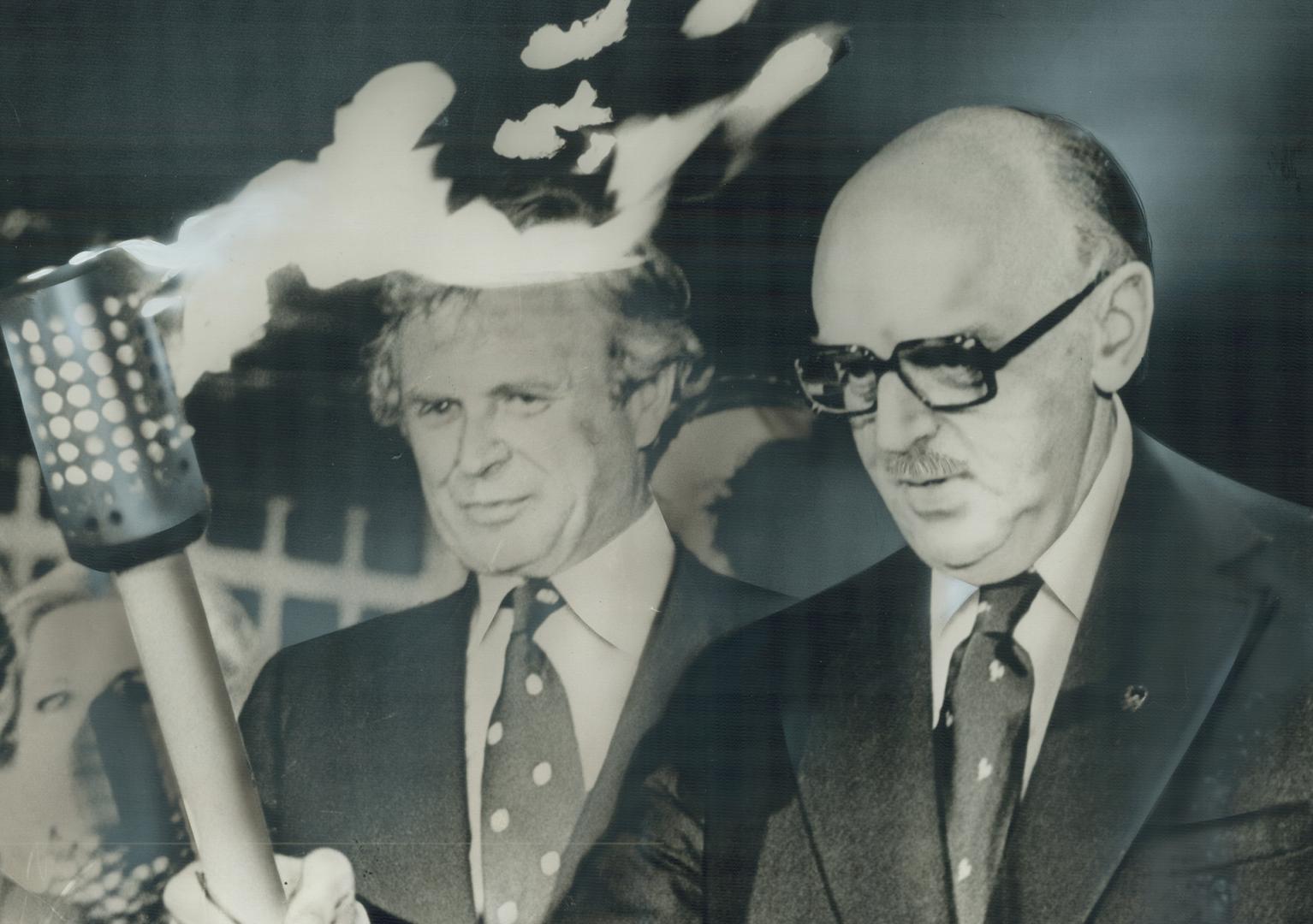 Olympic flame, which lit Montreal Mayor Jean Drapeau's imgination for 13 years as he struggled to bring the Olympic Games to his city, illuminates him(...)