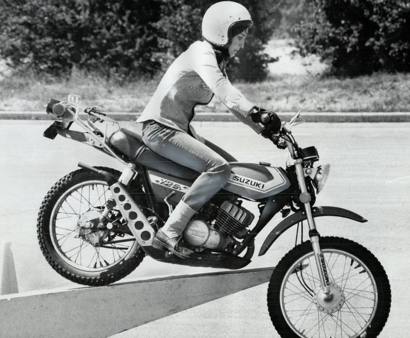 Laurette Lafleur, 26, demonstrates motorcycle handling