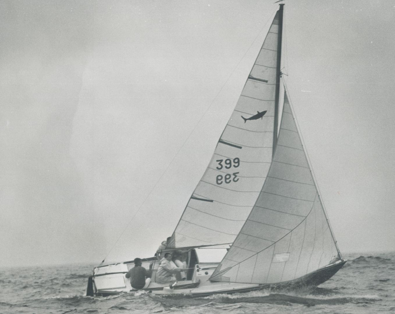 Duck soup, a 24-foot shark owned by Sid Dakin of the Toronto Boulevard Yacht Club, has a practice run on Lake Ontario for The Toronto Daily Star Gold (...)