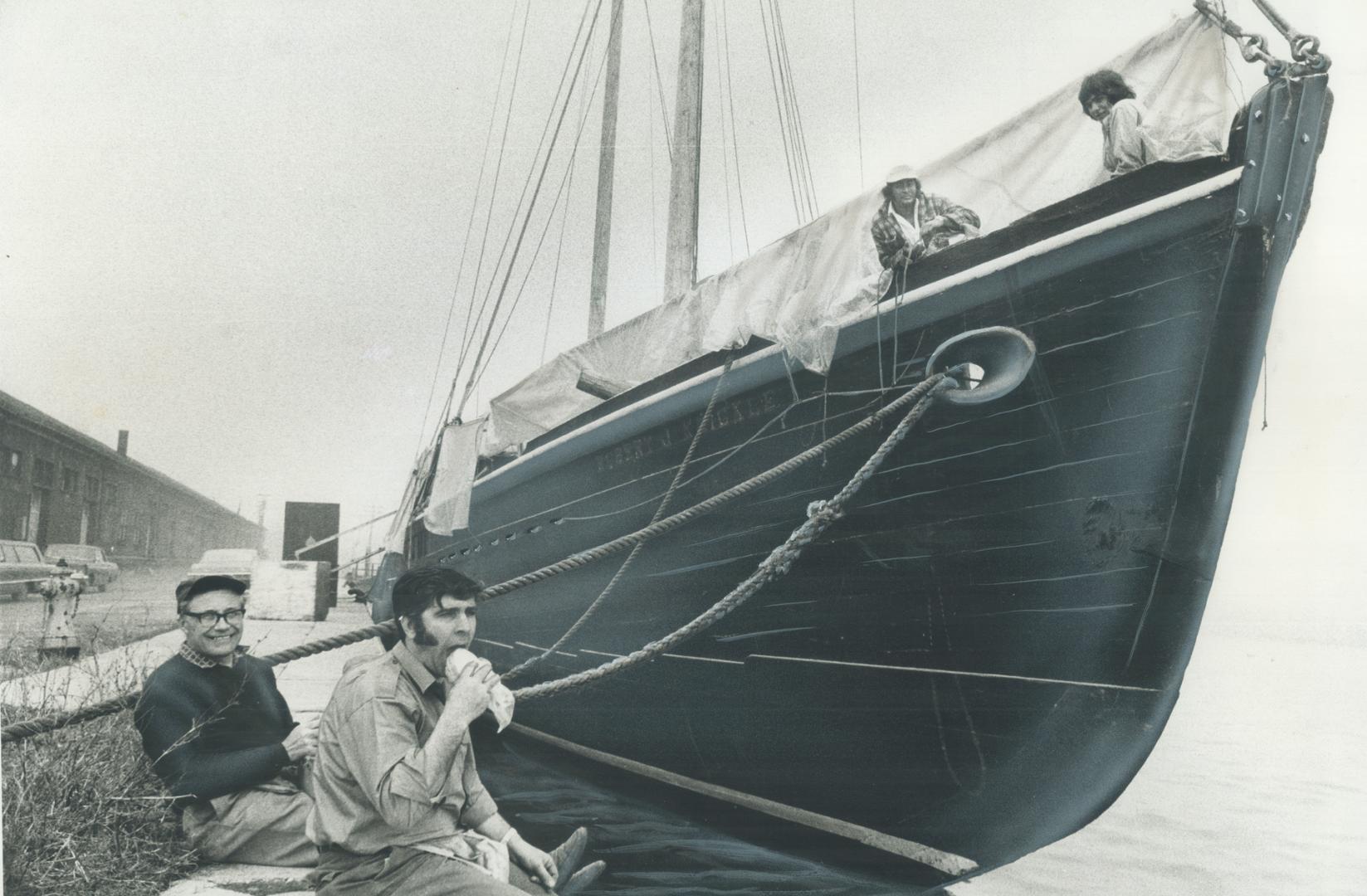 Brought from newfoundland last year, this 85-to burg schooner is being refitted at a dock at the foot of York St