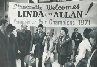 Streetsville welcomes its skating champions home, Linda Tasker, 17, and Allan Carson, 19, winners of Canadian Junior Pairs Figure Skating Championship