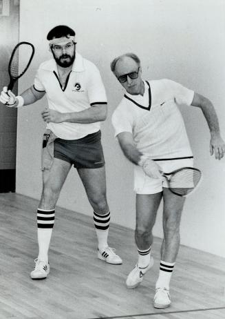 Airport club pro Bruce Miatello works out with Ontario Racquetball Assn