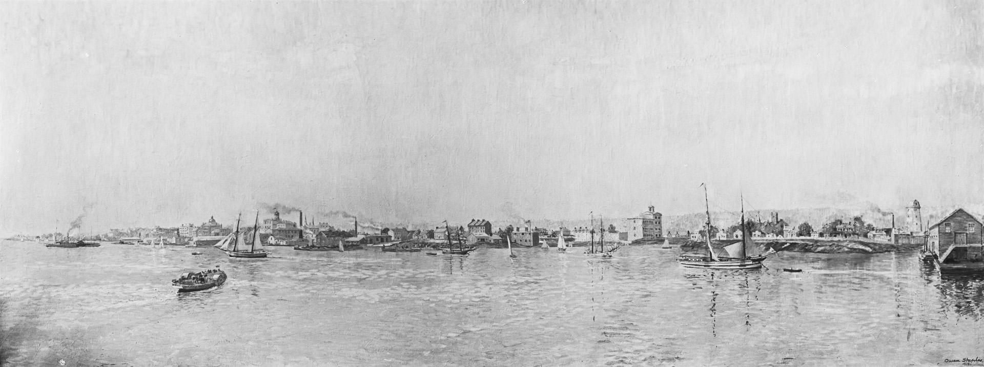 Toronto Harbour 1849, looking west from Gooderham wharf, west of Trinity St