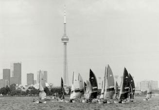 Racers rule the harbor waves, Competitors race across the Humber Bay west of the CN Tower yesterday in the week-long fourth Hobie 18 World Championshi(...)