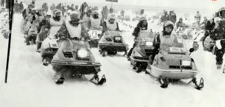 Despite blizzard conditions, about 650 snowmobiles turned out yesterday in Bradford for Snowarama to aid crippled children