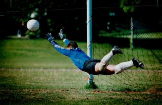 It's all Mine: Scariett Heights 'Keeper Tom Shirilov stops shot in Etobicoke soccer final against Silverthorn