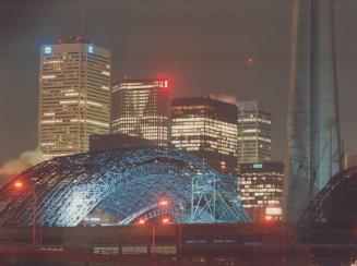 South end of the SkyDome's retractable roof (at right) was moved for the first time last night, as a few workers and dome officials watched