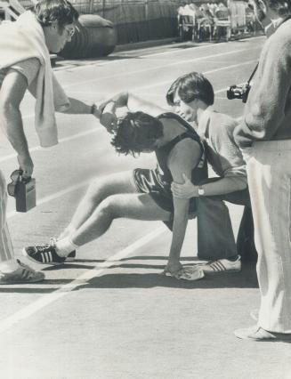 Runner quits after 71 miles. Exhaustion and the long-distance runner-Bryan Beckstead, 19, Port Credit Marathoner, collapsed after 71 miles in his 100-(...)