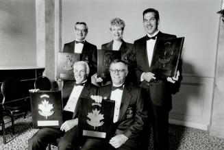 Hall inductees: Henri Richard, front left, Bill O'Donnell, and (top row from l to r) Dr. Jean Grenier, Linda Thom and Dave Steen were inducted in Sports Hall of Fame