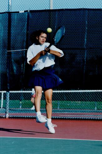 Mississauga's Amy Segall (right) beat Nicole Amaral, also of Mississauga, in the first round consolation tennis match at the Ontario Game sin Scarboro(...)