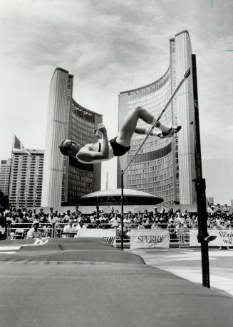 Over easy. U.S. Olympic team member Doug Nordquist tied for third with Canada's Milt Ottey at 2.22 metres at Canada Day High Jump Competition at Nathan Phillips Square