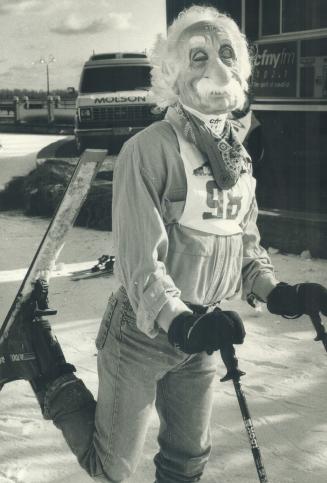 Einstein takes to the slopes, Jumping Jeff Yolleck of radio station CFNY's video road show donned a wacky Albert Einstein mask as he showed off his pr(...)