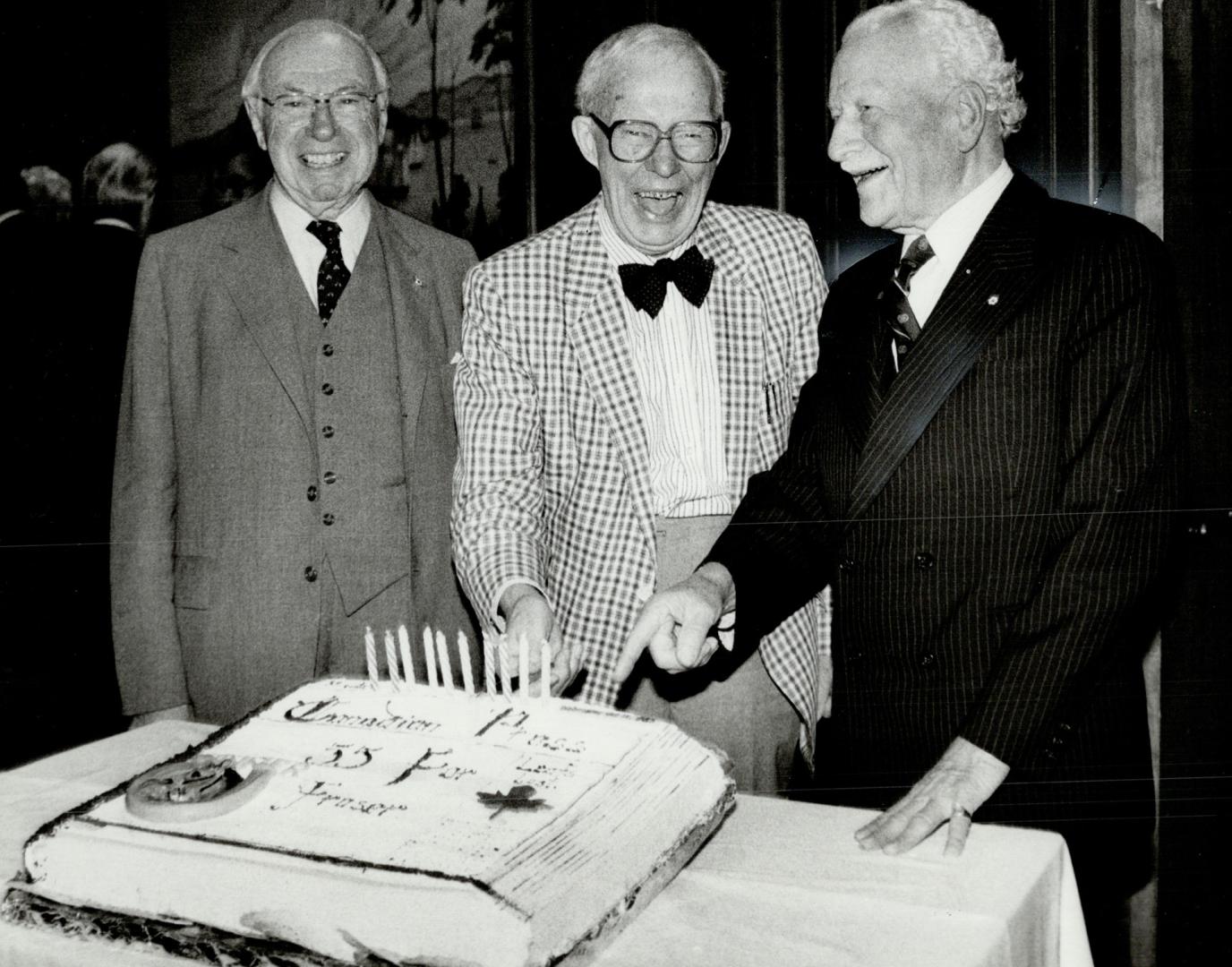 Important contribution: Fraser MacDougall is set to cut the cake celebrating his 55 years in the newspaper business, yesterday at the Royal York Hotel