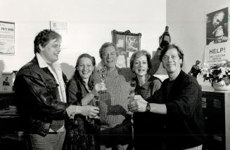 A toast to success. Actors Paul Gross, Kate Trotter, Gordon Pinsent, Fiona Reid and Stephen Quimette raised their glasses yesterday to help launch cam(...)
