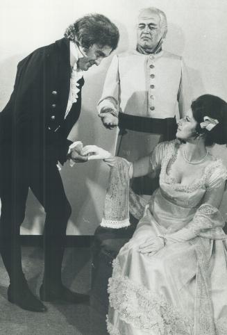 Left ot right: Victor Braun (Eugene Onegin), Don Garrard (Prince Gemin), and Heather Thmson (TATYANA)