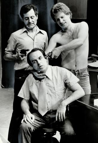 A Prayer for My Daughter at New Theatre feature Louis Negin (left) and Geoffrey Bowes (right) as two criminal deviates who turn tables (above) and a t(...)