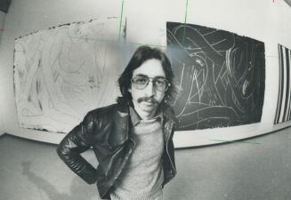 An artist still to find fame, David Craven, stands before two of his paintings chosen by Alvin Balkind, former curator of contemporary art at the Art (...)
