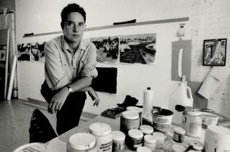 Exhibition of drawings. Janice Hoogstraten works in her studio space on Broadview Ave., Toronto. The artist has a series of drawings (pictured on wall(...)