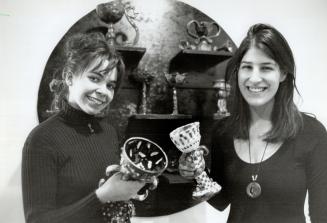 Lish Kiffenbaum (L) and Diane Borsato Galary show of goblets