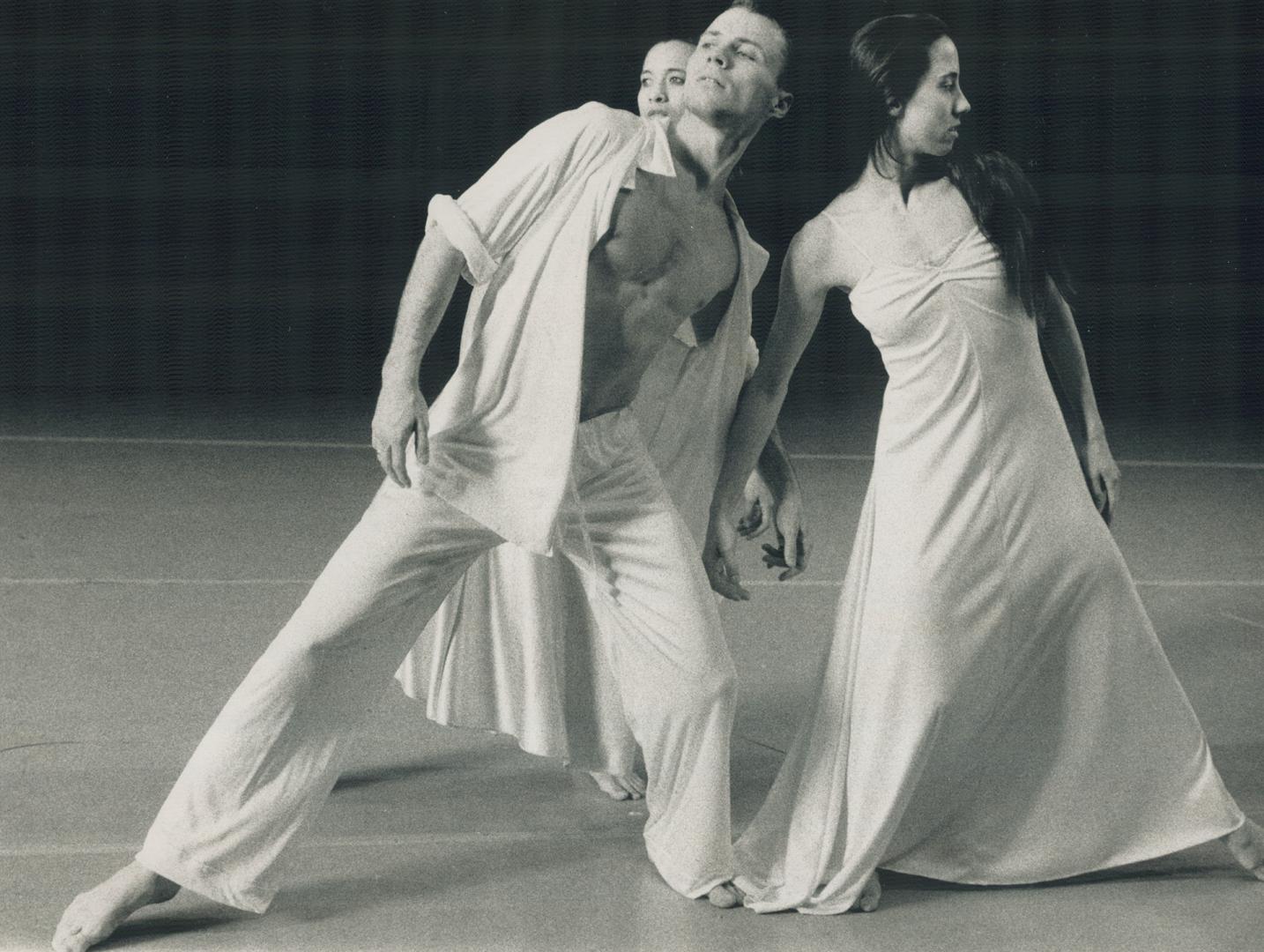 Pyjama Game: Miriane Braaf (left and above, rear) and Graham McKeivie and Monica Burr are shown during dress rehearsal of Autumn Leaves, an original work by David Earie