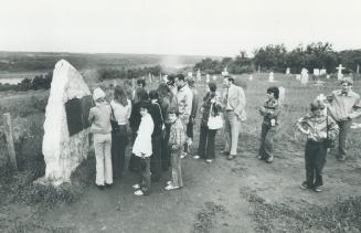 Memorial marking mass grave of massacred Metis at Batoche, Saskatchewan 