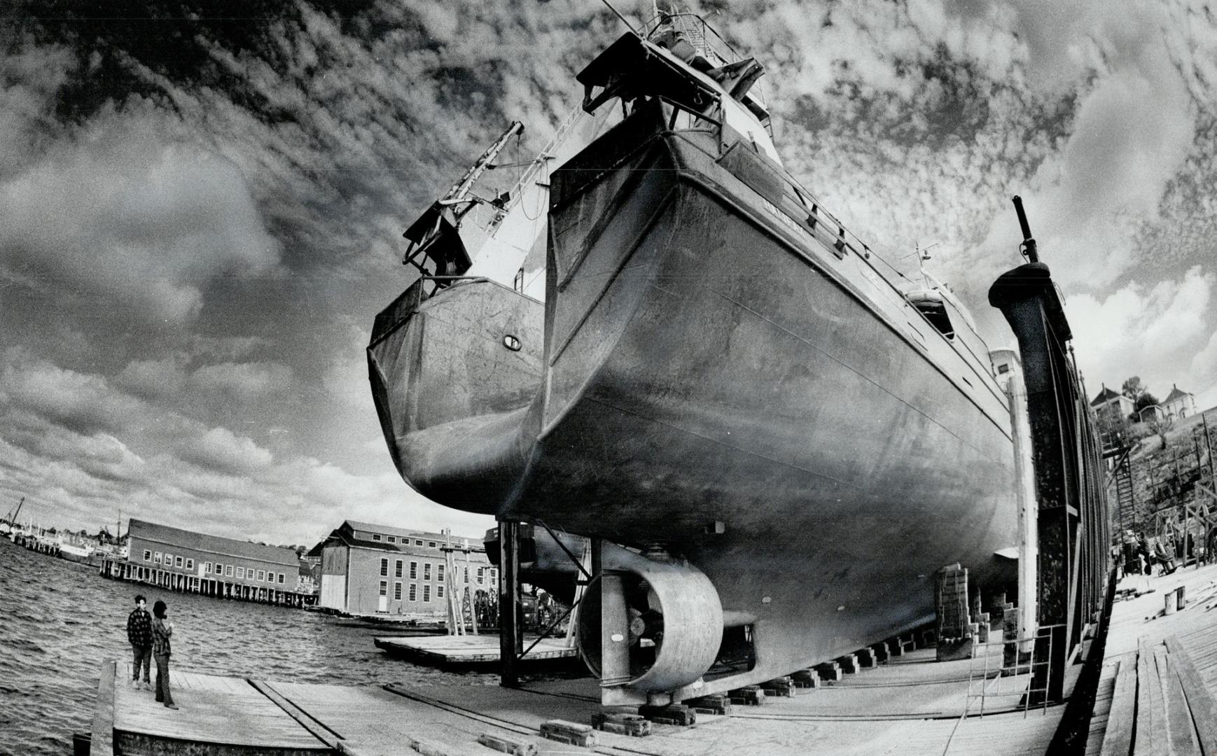 A ship in drydock at Smith and Rhuland Co