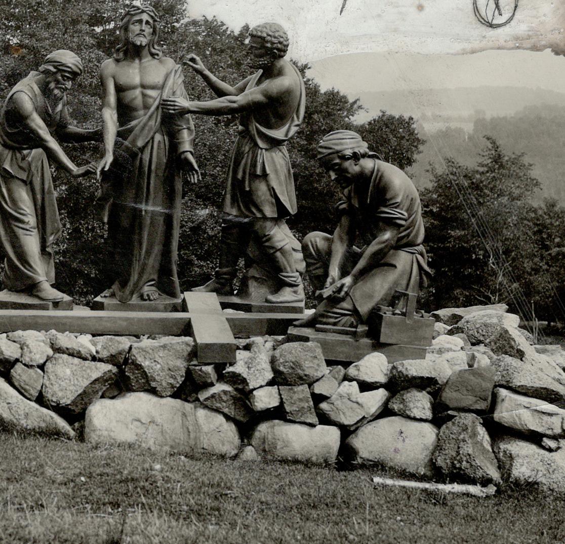 One of the stations. each representing an episode of the Crucifixion, at the shrine of the Reverend Fathers of Mary Huberdeau, Quebec